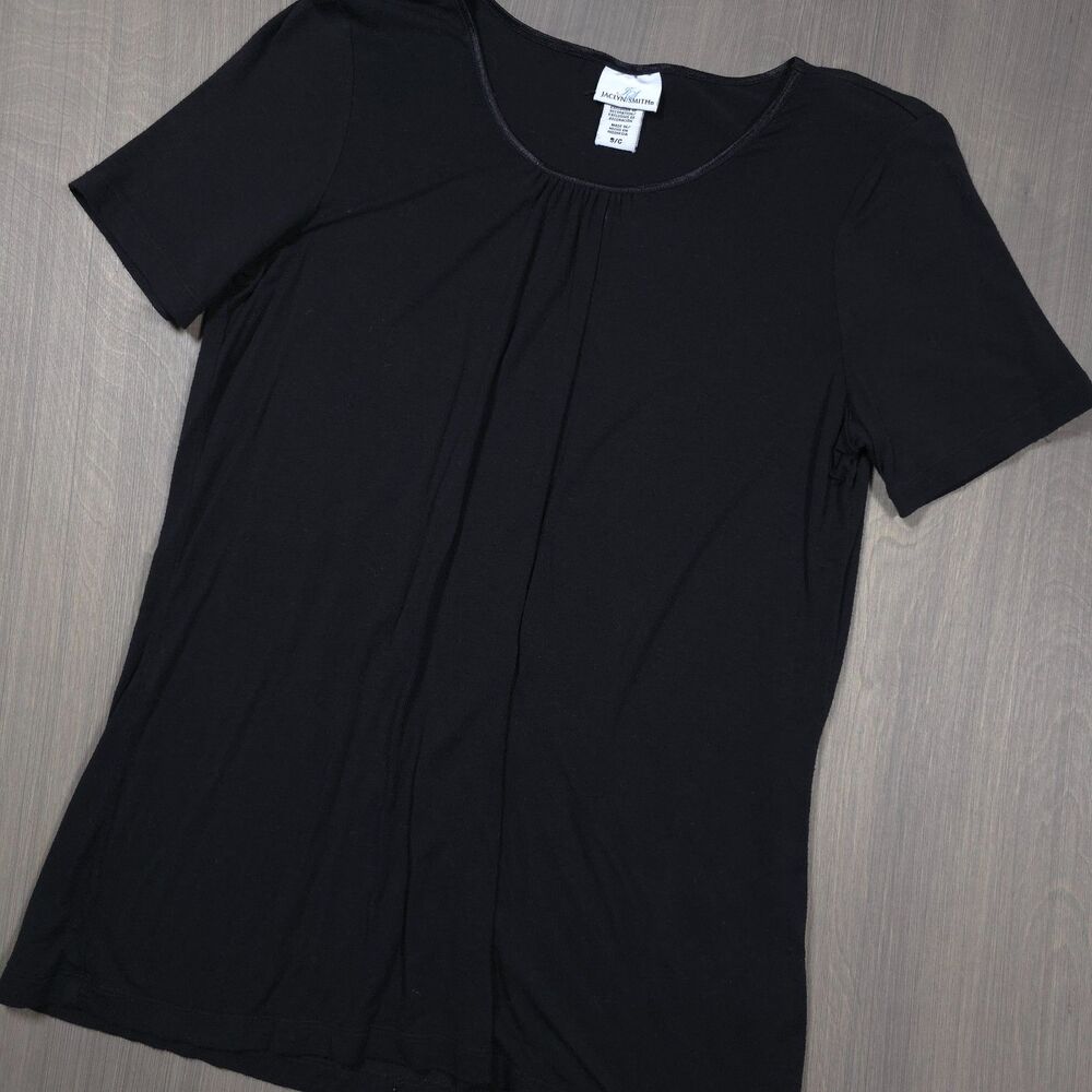 Jaclyn Smith Black Pleated Scoop Neck Top Size Small